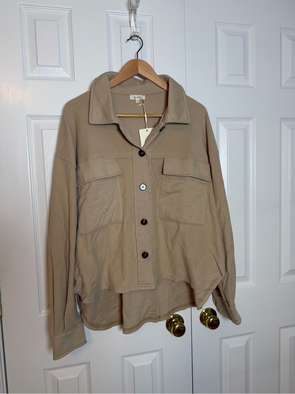 La Miel Beige Relaxed Fleece Button-Front Shacket